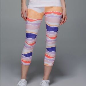 lululemon True Self Crop Leggings-Bleacher Stripe White Iris Flower Pattern